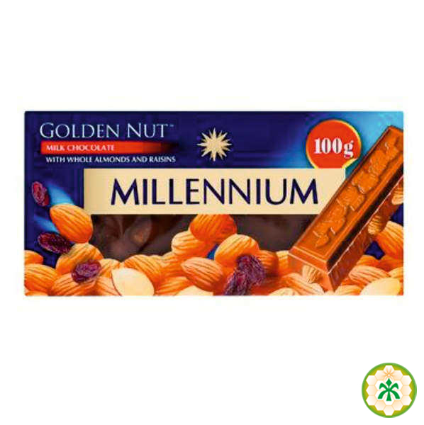 Шоколад Millenium Gold мол.з цілим мигдалем та родз. 100г